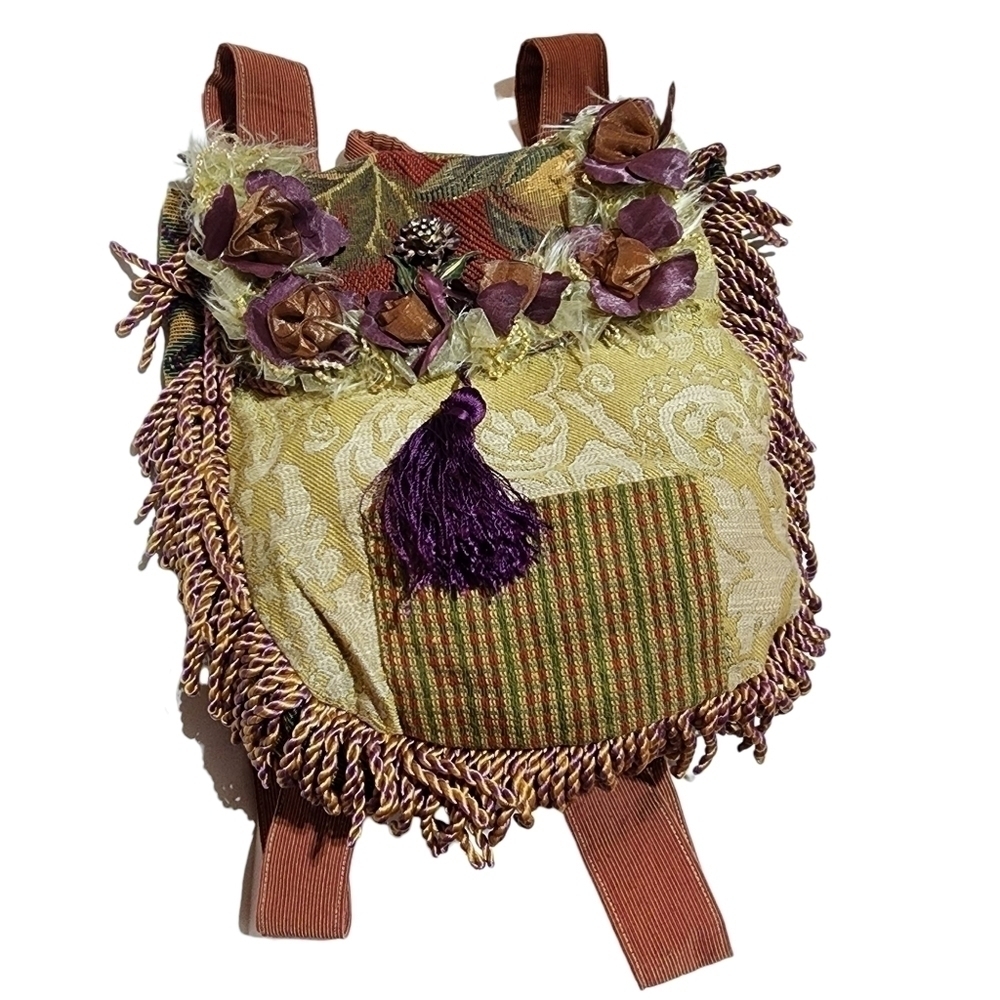 Whimsicle boho tapestry fringe brooch shabby chic backpack bag purse